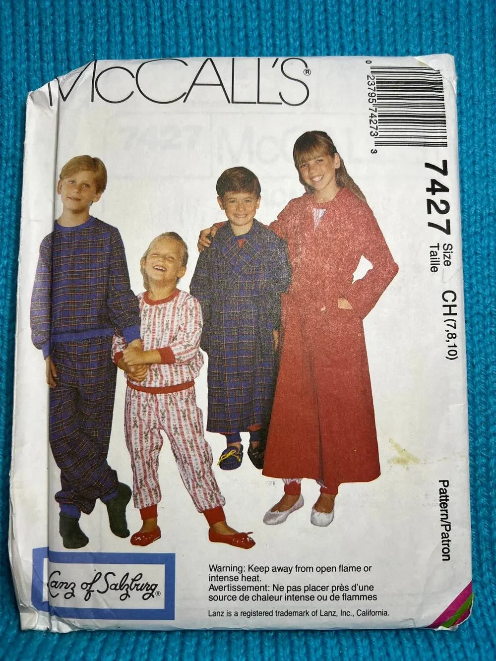 McCalls 7427 Sewing pattern Kids robe pajama top pant size 7 8 10